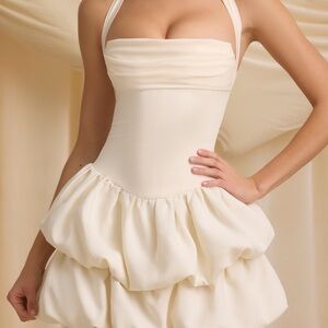 Elegant Cream Halter Dress